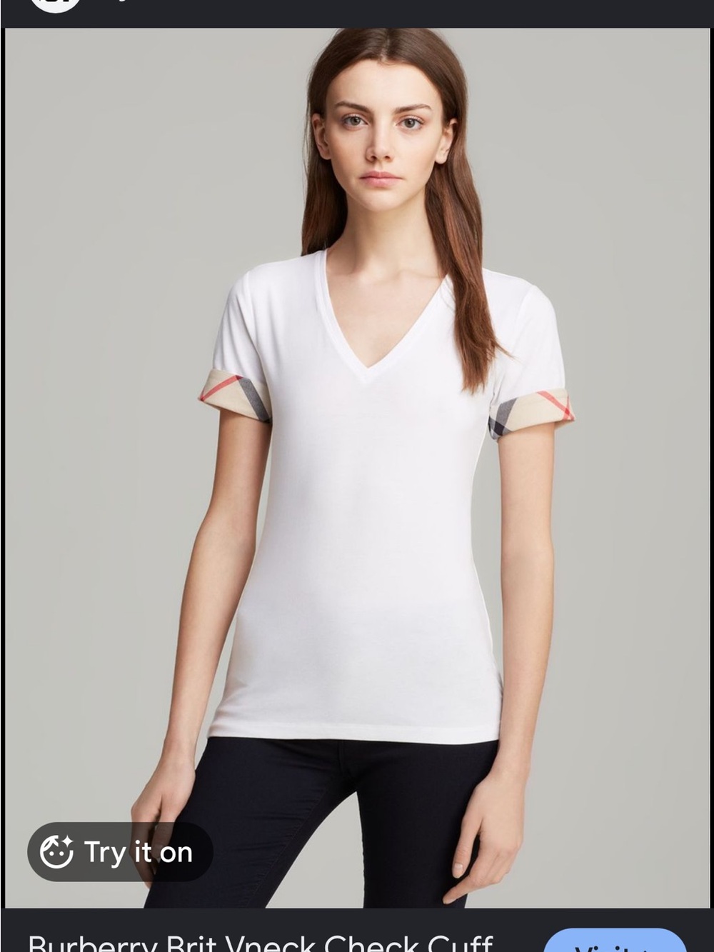 Burberry Brit, v-neck check cuff tee, size L